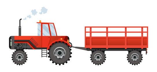 red farm tractor which carries a trailer heavy vector