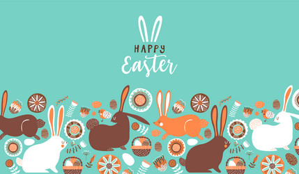 Cute Easter Rabbit Floral Card Vector Image