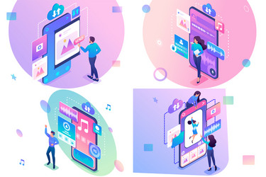 Isometric Concept: Content Upload & Sharing vector image
