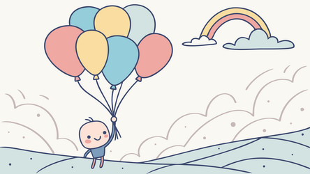 joyful child floating with balloons towards vector image