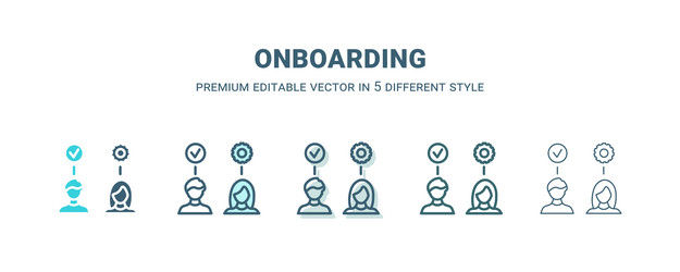 onboarding icon in 5 different style outline vector image