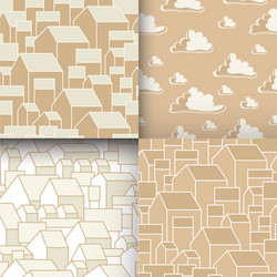 Set of unusual seamless patterns with houses vector