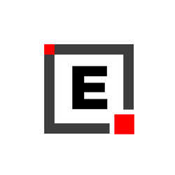 E company name with square icon red vector