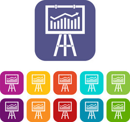 Flipchart with marketing data icons set vector