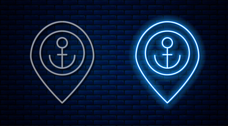 glowing neon line map pointer with anchor icon vector image