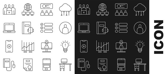 set line computer monitor and desk light bulb vector image