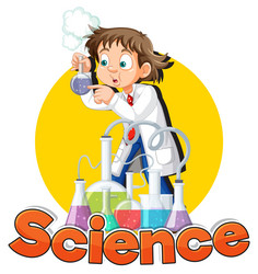 child experimenting with colorful chemicals in lab vector image