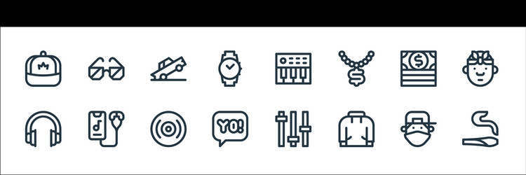 Hip hop line icons linear set quality vector