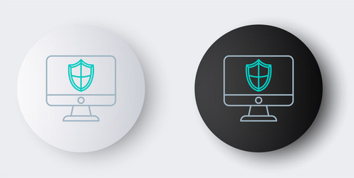 line computer monitor and shield icon isolated vector image