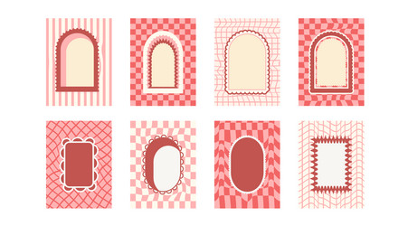 retro coquette frames with groovy checkerboard vector image