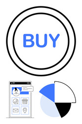 digital shopping button mobile interface and pie vector image