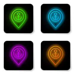 glowing neon line map pointer with anchor icon vector image