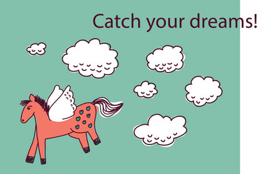 Horse dreams and clouds card vector