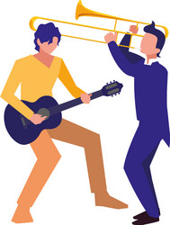 Two male musicians musical instruments Royalty Free Vector