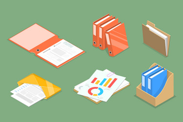3d isometric flat set of folders with files vector image
