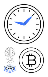clock with blue hand digital brain data flow vector image