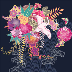 Floral Kimono Motif - Japanese Blossom Vector Image