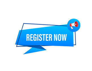 megaphone label with register now vector image