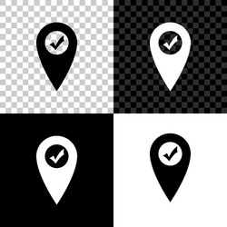 Map pointer with check mark icon isolated on black vector