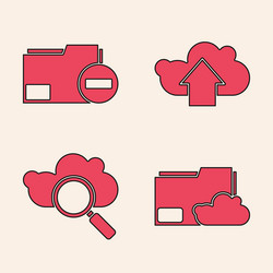 set cloud storage text document folder vector image
