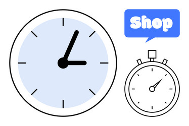 analog clock and stopwatch with shop text bubble vector image