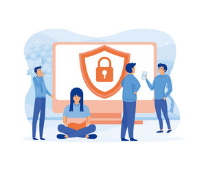 data security people and computer with shield vector image