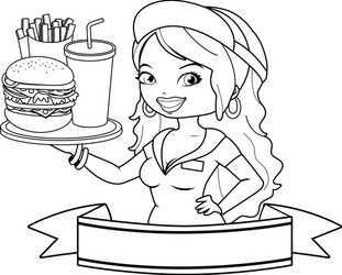 Fast food banner with a waitress serving Vector Image