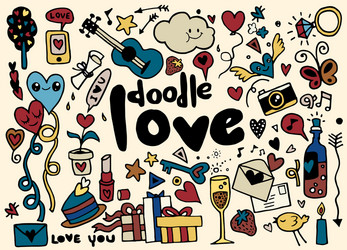 Love hand lettering and doodles elements sketch vector