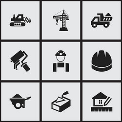 set of 9 editable building icons includes symbols vector image