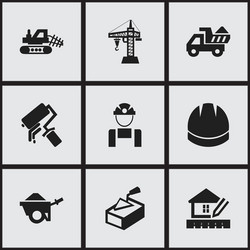 Set of 9 editable building icons includes symbols vector