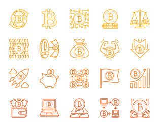 bitcoin simple color line icons set vector