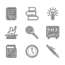set unknown search clock pen shelf with books vector image
