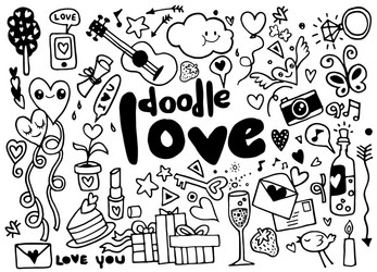 love hand lettering and doodles elements sketch vector