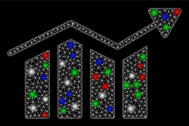Bright mesh network bar chart trend with flare vector