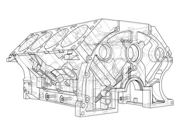 engine block sketch rendering of 3d vector image