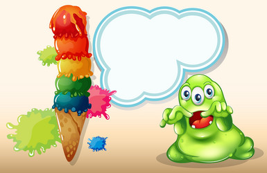 a scary monster beside the giant icecream vector