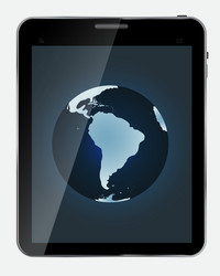 abstract design realistic tablet with world map vector image