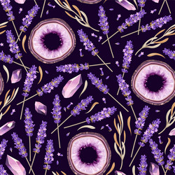 seamless pattern with lavender and geodes vector image