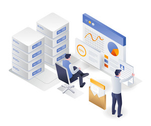 web developer compiling server data analysis vector image