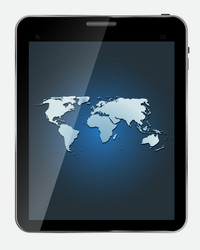 Abstract design realistic tablet with world map vector