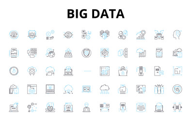 Big data linear icons set analytics insights vector