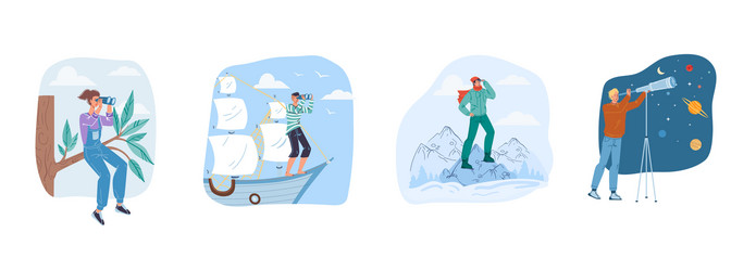 Flat cartoon characters look into distance Vector Image