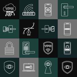 set line shield and eye mobile password scan vector image
