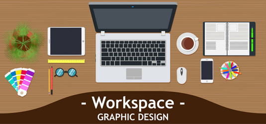 Graphic designer workspace office creative desk vector