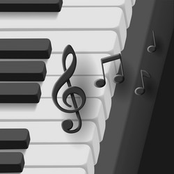 3d keyboard of piano with volume clef and notes vector