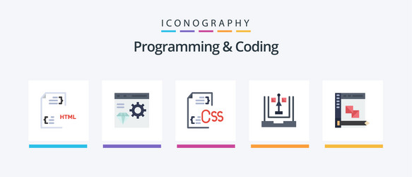 programming and coding flat 5 icon pack including vector image