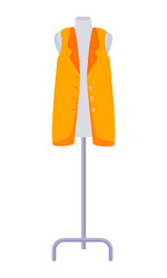 sewing mannequin with orange jacket semi flat vector