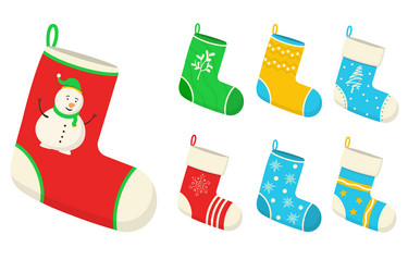 set christmas socks holiday decorations for gifts vector