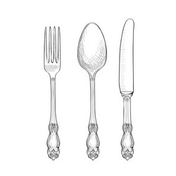 Table setting set fork knife spoon sketch cutlery Vector Image