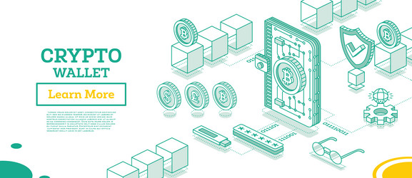isometric crypto wallet connected to blockchain vector image